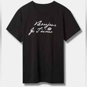 Torrid Black Crew Neck French Bonjour Je T' amiee T-Shirt Size 4X NWT